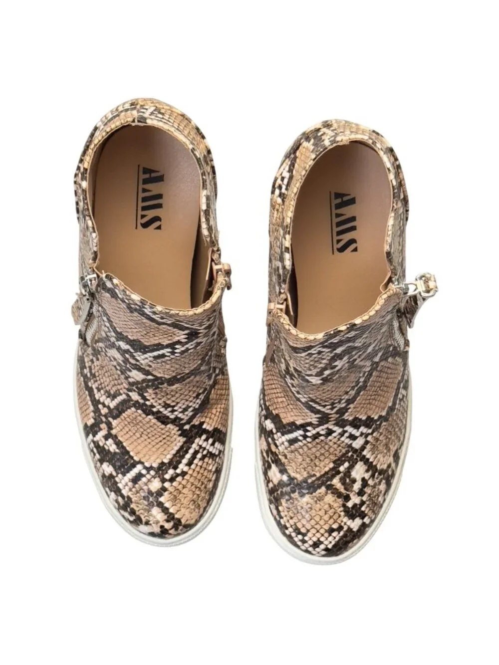 Snakeskin Print Wedge Ankle Boots With Side Zipper & Rubber Sole
